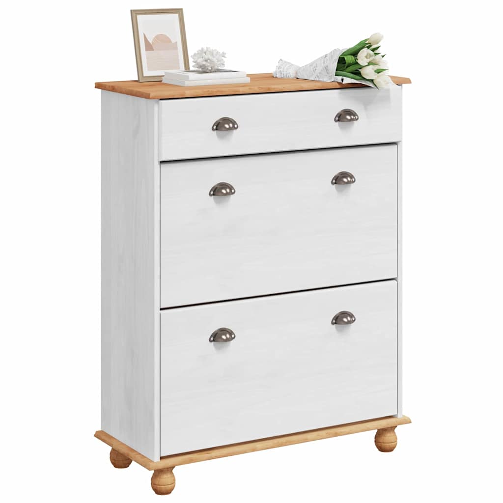 Skoskåp med låda ASKIM Vit 85 x 35 x 108 cm Massivt tallträ