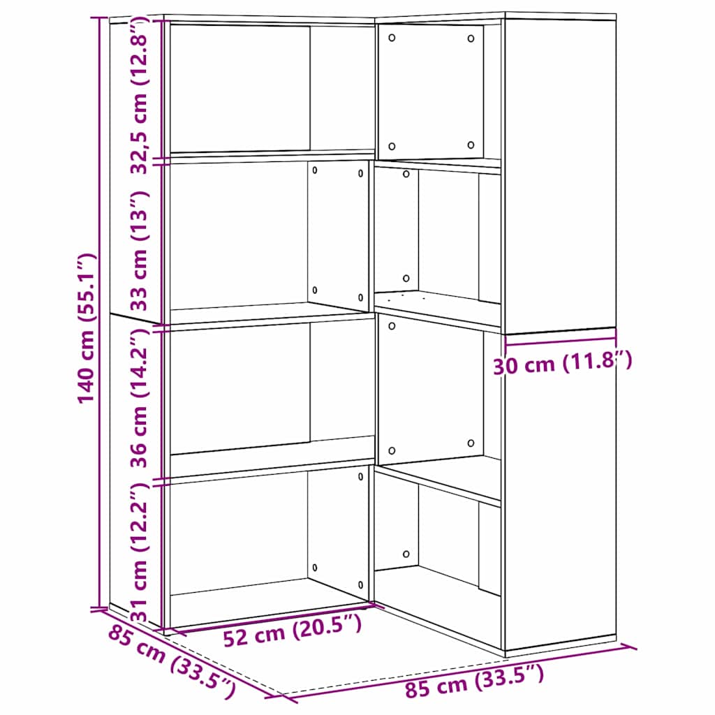 Bokskåp Svart ek 140 x 30 x 140 cm Konstruerat trä