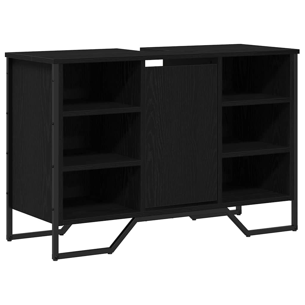 Badrumsunderskåp med dörr Svart Ek 91 x 35 x 60 cm