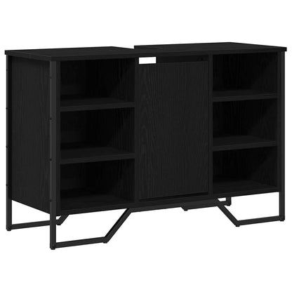 Badrumsunderskåp med dörr Svart Ek 91 x 35 x 60 cm