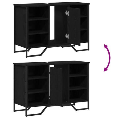 Badrumsunderskåp med dörr Svart Ek 91 x 35 x 60 cm