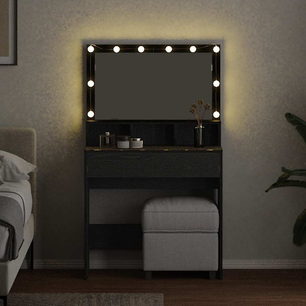 Sminkbord Smyckebord med låda Svart Ek 80 x 41 x 134.5 cm