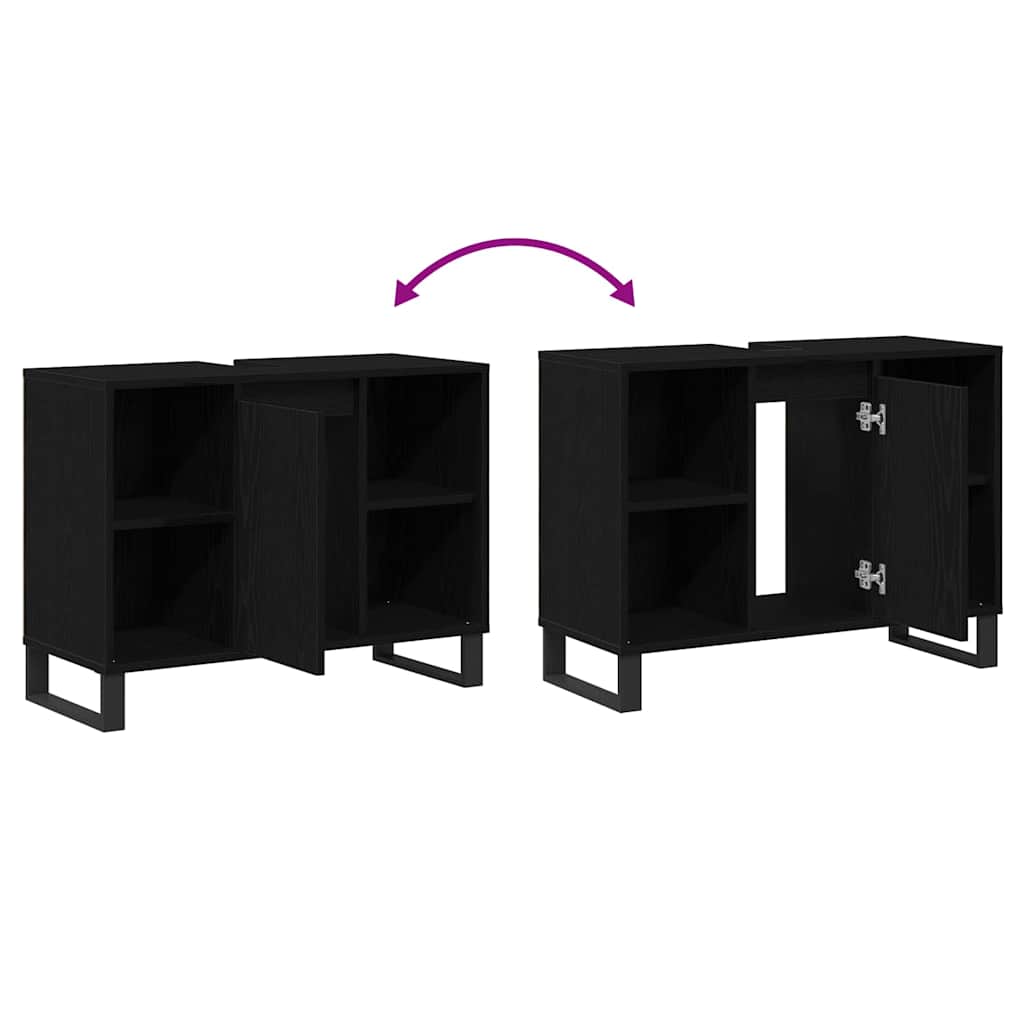 Badrumsskåp med hylla Svart Ek 80 x 33 x 60 cm