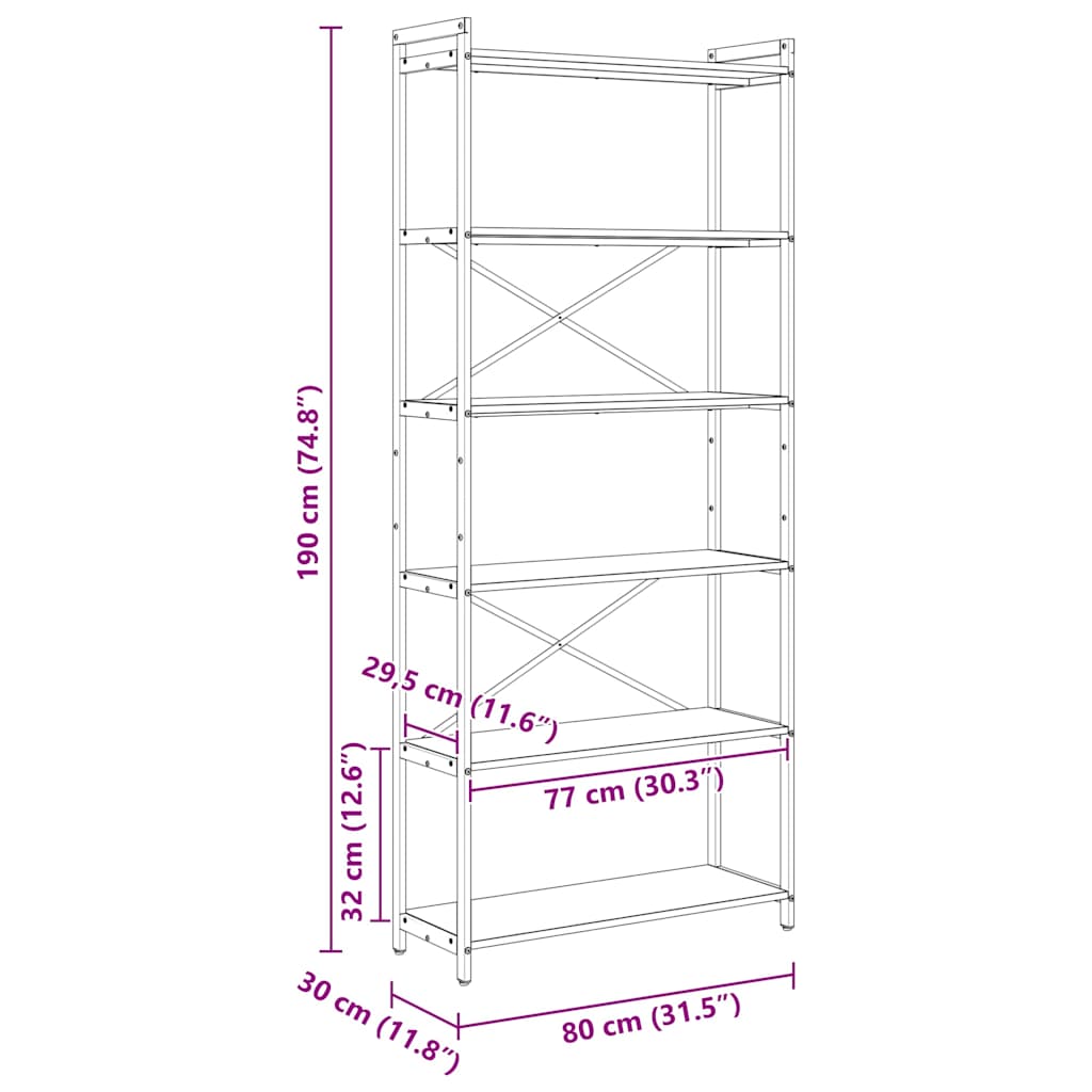 Bokhylla Åldrat Trä 80 x 30 x 188 cm