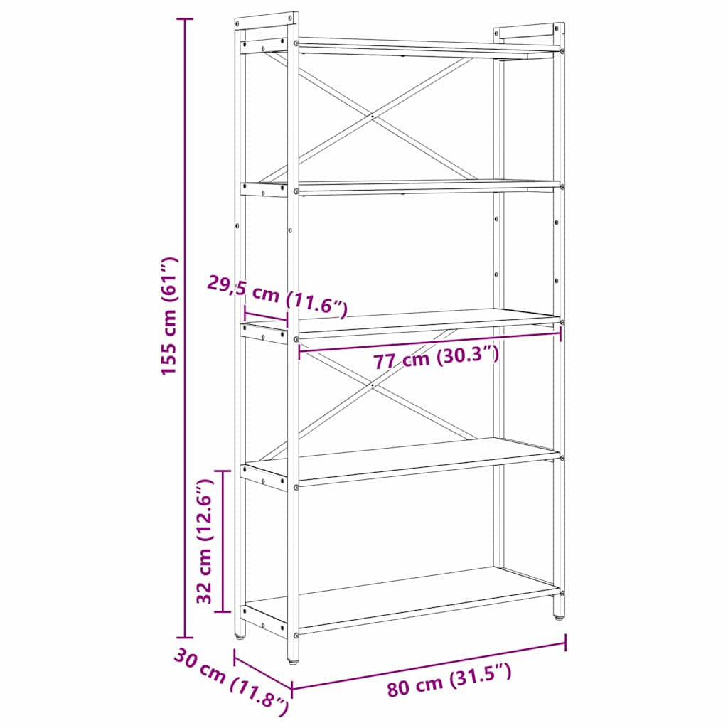 Bokhylla Åldrat Trä 80 x 30 x 153 cm