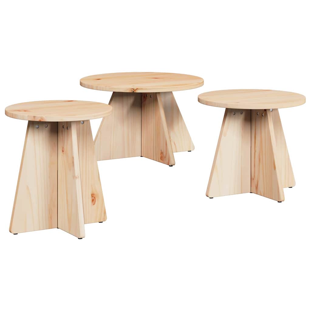 Soffbord Trä 3 pcs Naturfärg 49 x 49 x 30 cm Massiv furu