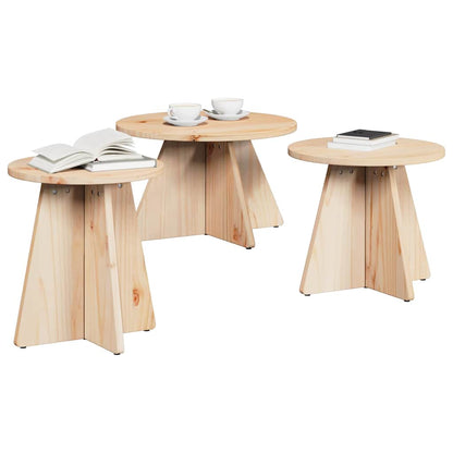Soffbord Trä 3 pcs Naturfärg 49 x 49 x 30 cm Massiv furu