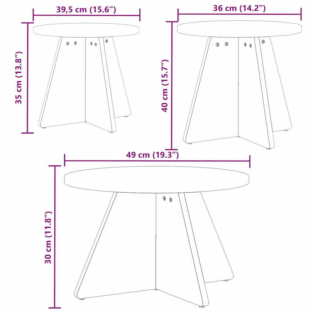 Soffbord Vit 3 pcs 49 x 49 x 30 cm Massiv furu