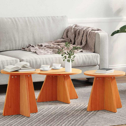 Soffbord Trä 3 pcs Vaxbrun 49 x 49 x 30 cm Massiv furu