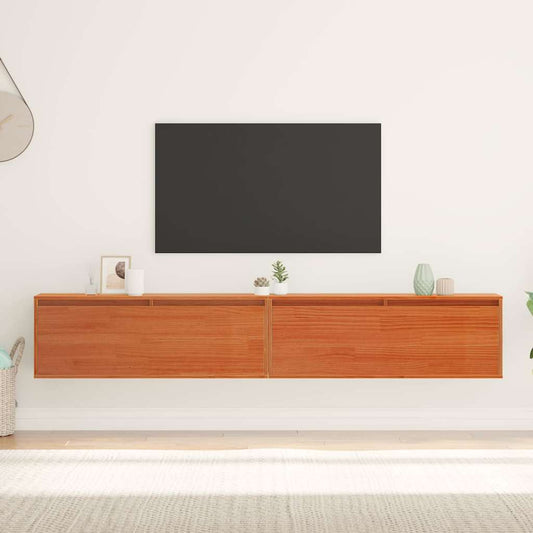 Väggskåp med hylla 2 pcs Vaxbrun 100 x 30 x 35 cm Massiv furu