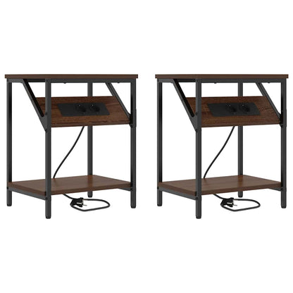 Sängbord 2 pcs brun ek 38 x 30 x 48 cm Konstruerat trä
