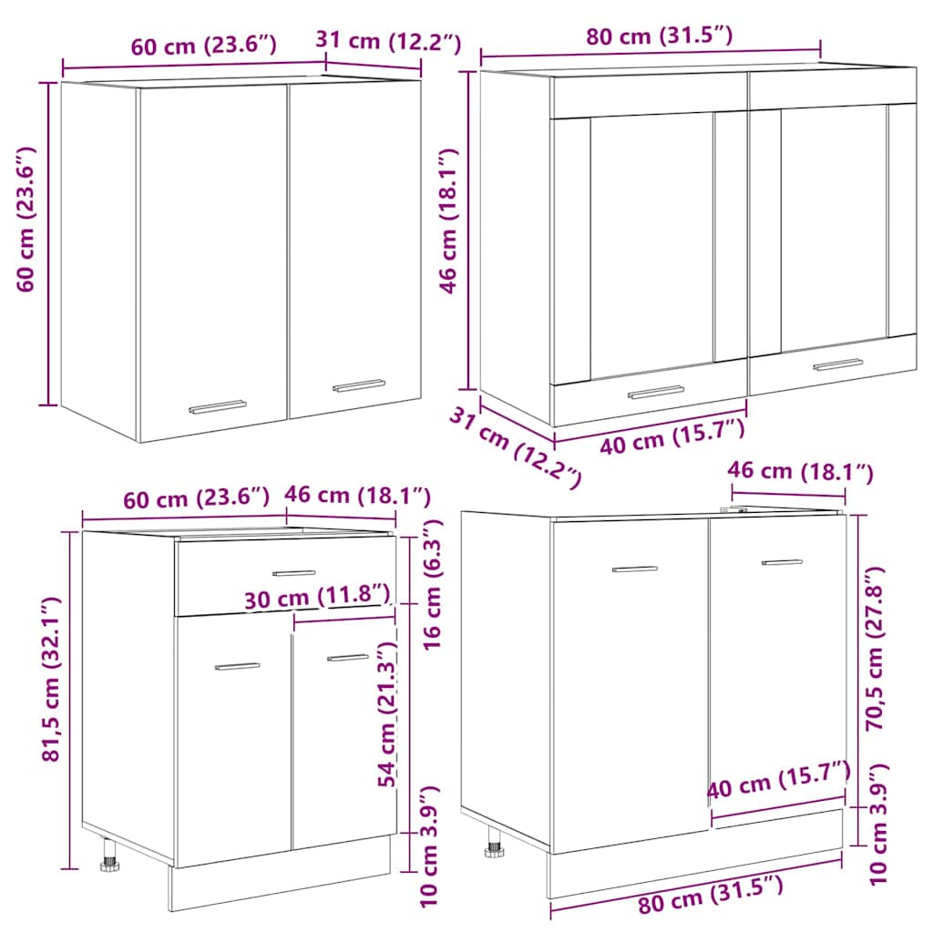 Kökskåpsset med låda Lyon 4 pcs Grå sonoma 140 x 46 x 81.5 cm