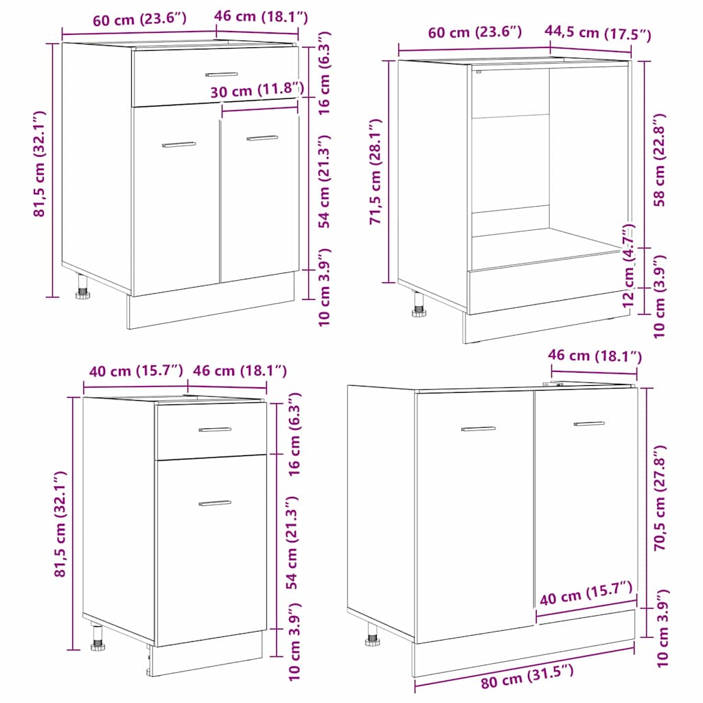 Kökskåpsset med låda Lyon 8 pcs Rökfärgad ek 240 x 46 x 81.5 cm