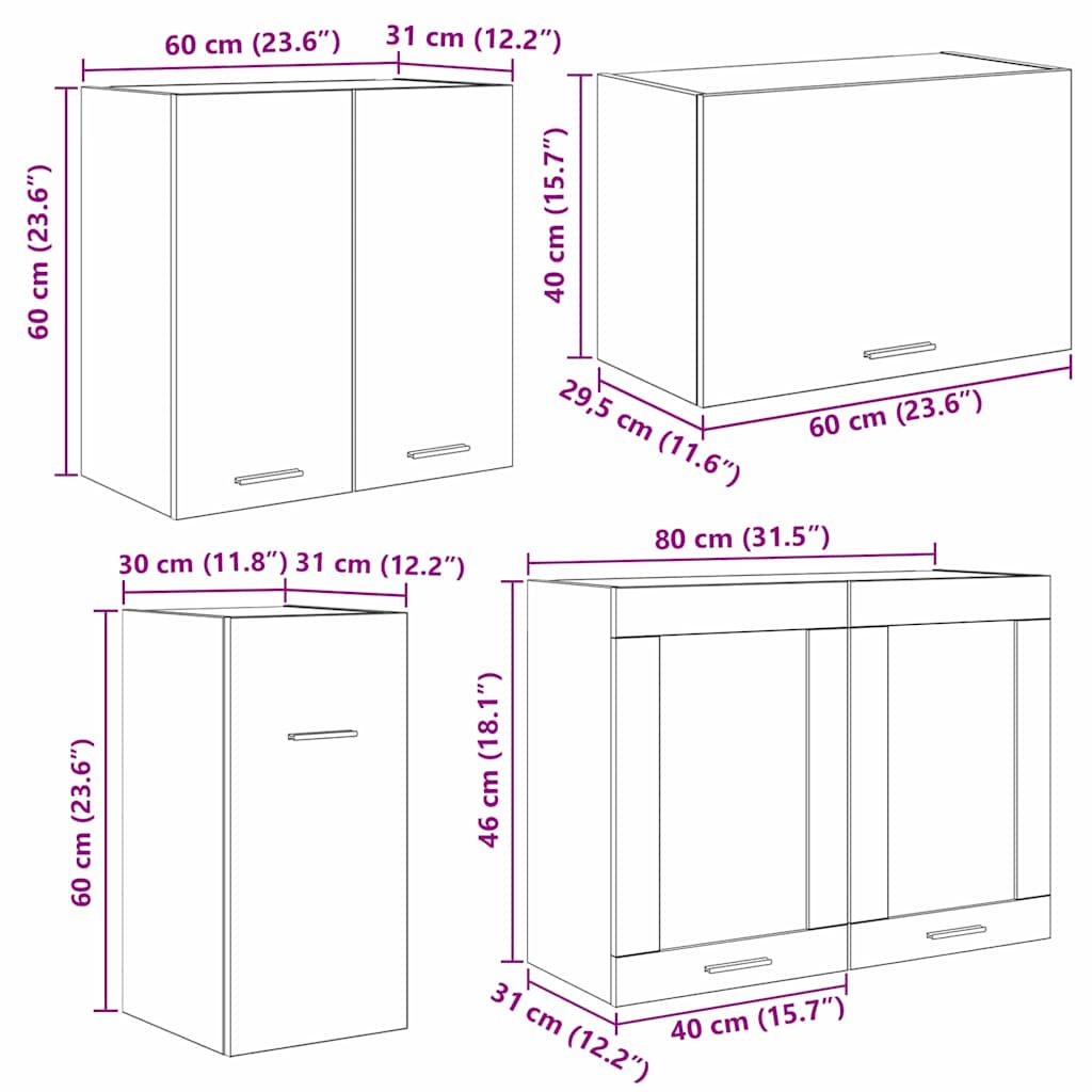 Kökskåpsset med låda Lyon 8 pcs Rökfärgad ek 240 x 46 x 81.5 cm