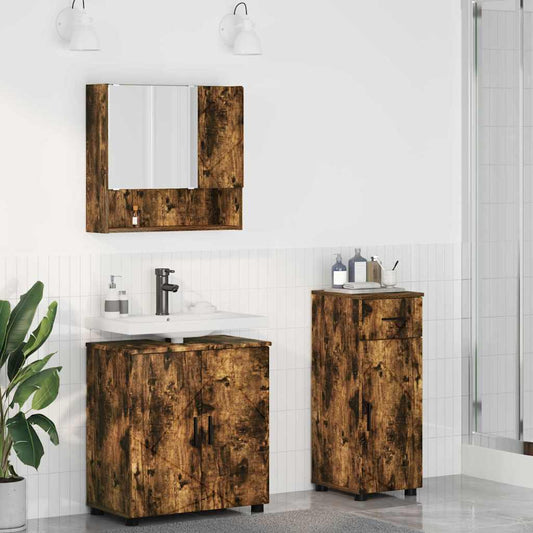Badrumsmöbelset med låda 3 pcs Rökfärgad Ek 61 x 35 x 64 cm