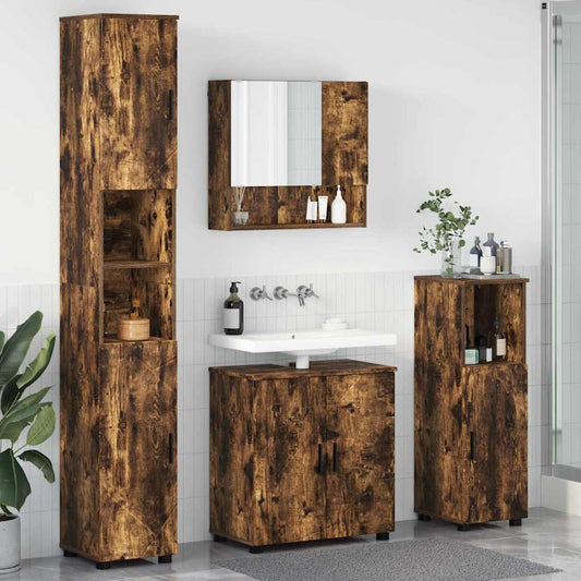 Badrumsmöbelset Väggmonterad 4 pcs Rökfärgad Ek 61 x 35 x 64 cm