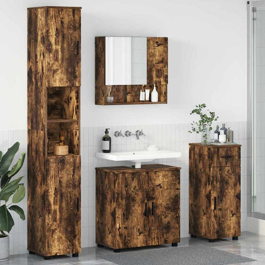 Badrumsmöbelset med låda 4 pcs Rökfärgad Ek 61 x 35 x 64 cm