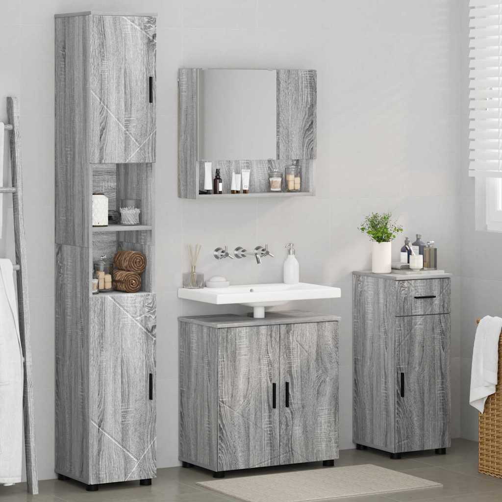 Badrumsmöbelset med låda 4 pcs Sonoma Grå 61 x 35 x 64 cm