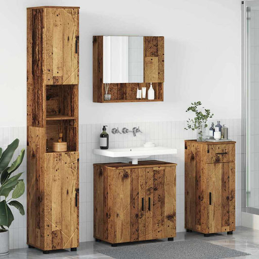 Badrumsmöbelset med låda 4 pcs Åldrat Trä 61 x 35 x 64 cm