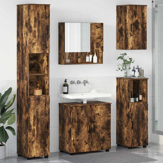 Badrumsmöbelset Väggmonterad 5 pcs Rökfärgad Ek 61 x 35 x 64 cm