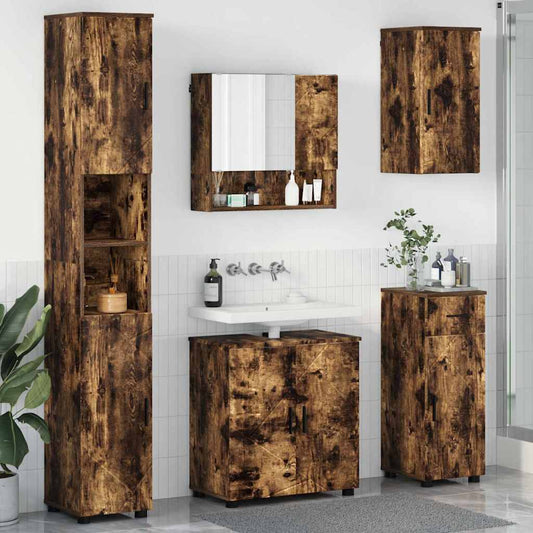 Badrumsmöbelset med låda 5 pcs Rökfärgad Ek 61 x 35 x 64 cm