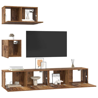 Vägg TV Skåp Väggmonterad 4 pcs Gammalt trä 80 x 30 x 30.5 cm