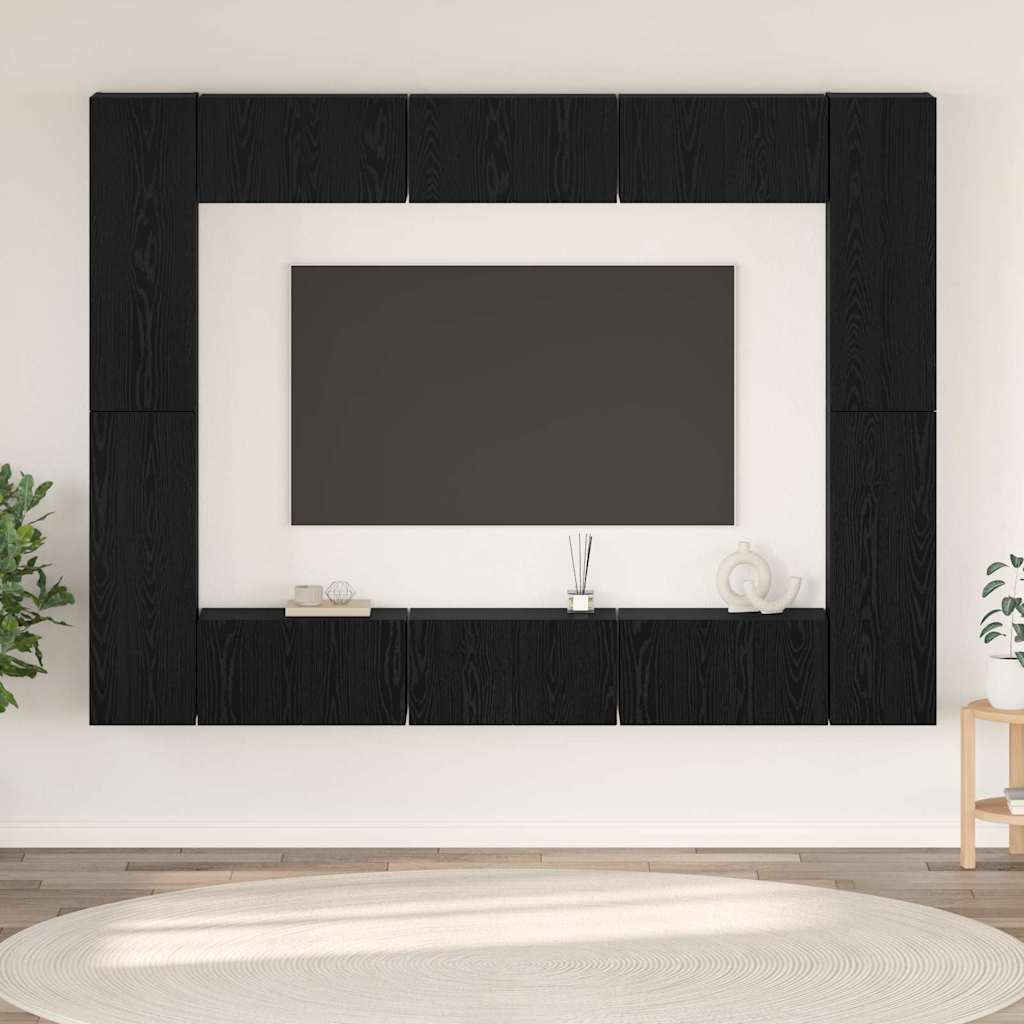 TV-bänkset 10 pcs Svart ek Medium 30.5 x 30 x 90 cm