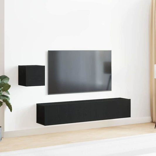 TV-skåp Set 4 pcs Svart ek 80 x 30 x 30 cm Konstruerat trä