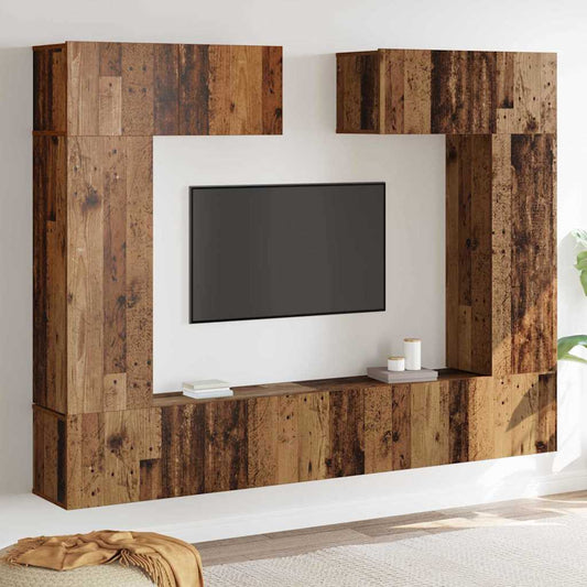 TV-skåpsset 6 pcs Gammalt trä 200 x 30 x 150 cm Konstruerat trä