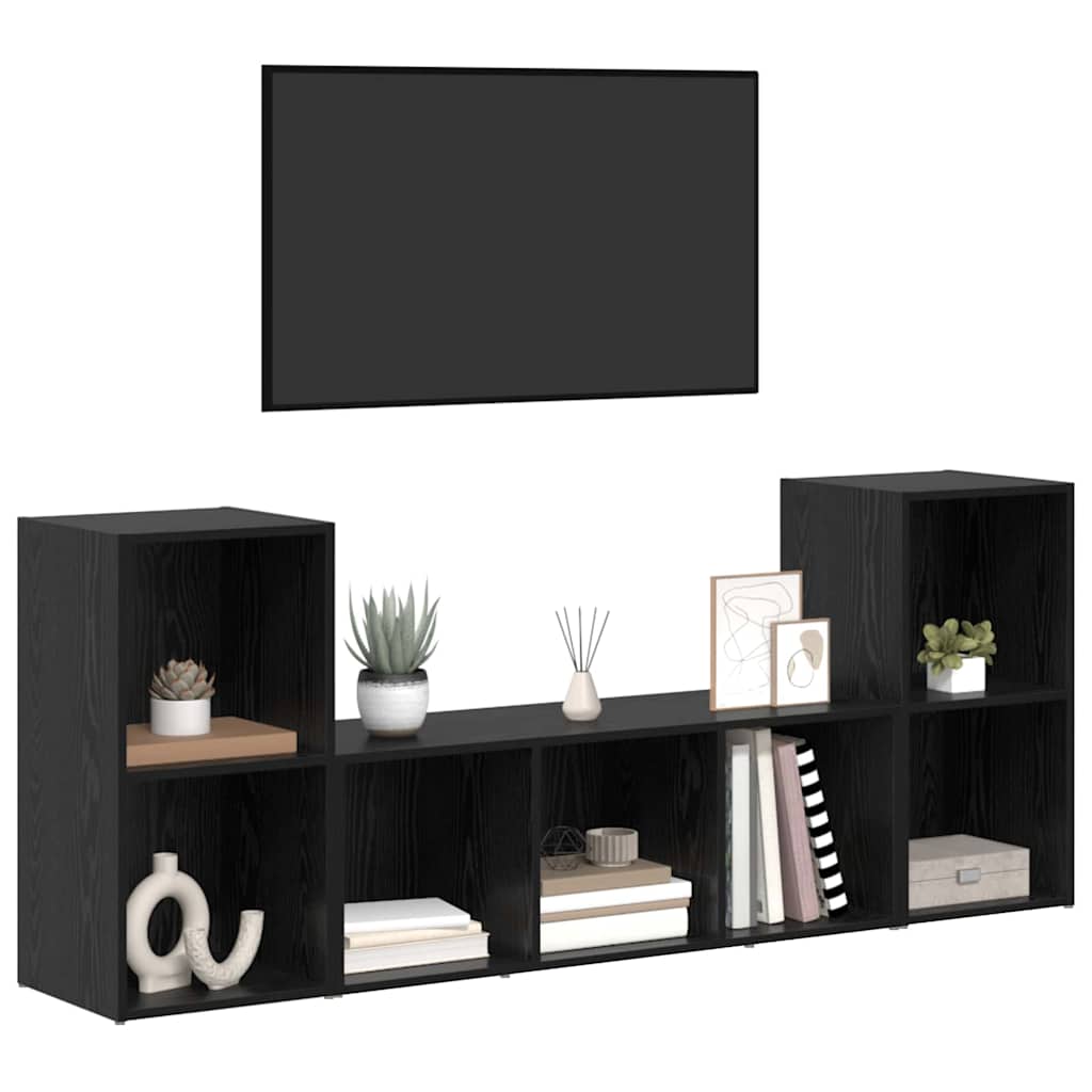 TV-skåp 3 pcs Svart 107 x 35 x 37 cm Konstruerat trä