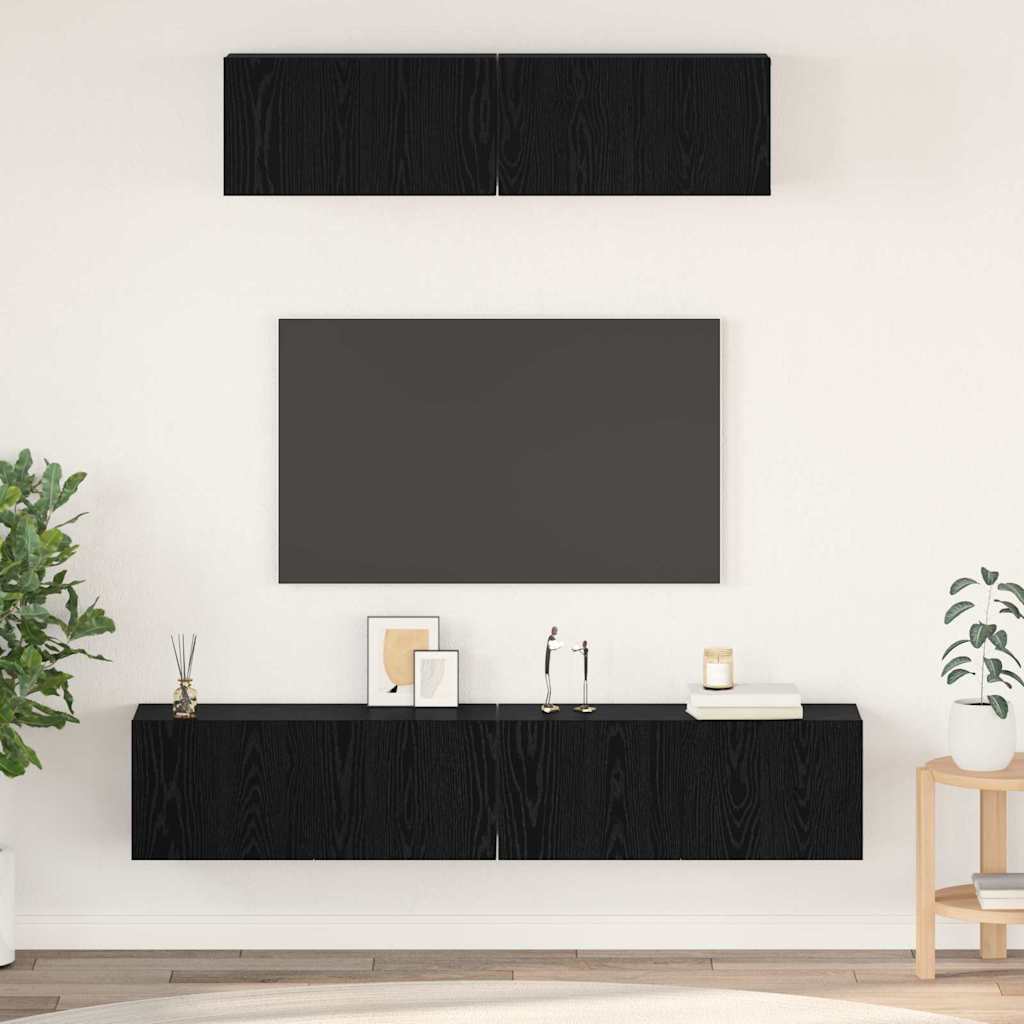 Vägg TV Skåp 4 pcs Svart Ek Small 80 x 30 x 30.5 cm