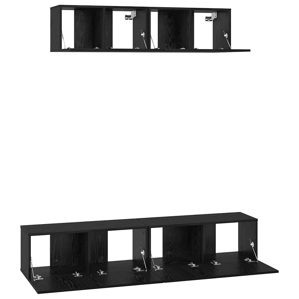 Vägg TV Skåp 4 pcs Svart Ek Small 80 x 30 x 30.5 cm