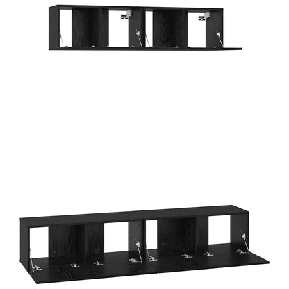 Vägg TV Skåp 4 pcs Svart Ek Small 80 x 30 x 30.5 cm