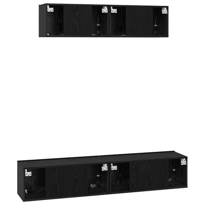 Vägg TV Skåp 4 pcs Svart Ek Small 80 x 30 x 30.5 cm