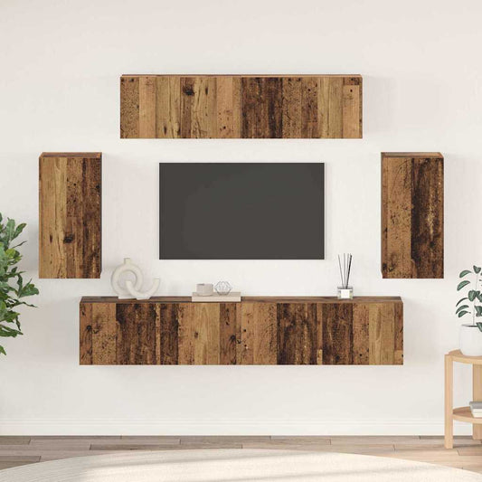TV-skåpsset 6 pcs Gammalt trä 80 x 30 x 30 cm Konstruerat trä