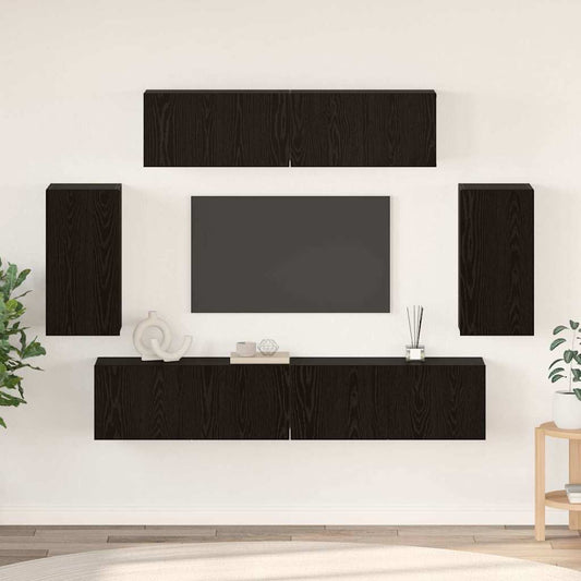 TV-skåpsset 6 pcs Svart ek 80 x 30 x 30 cm Konstruerat trä