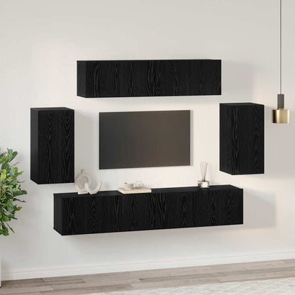 TV-skåpsset 6 pcs Svart ek 80 x 30 x 30 cm Konstruerat trä