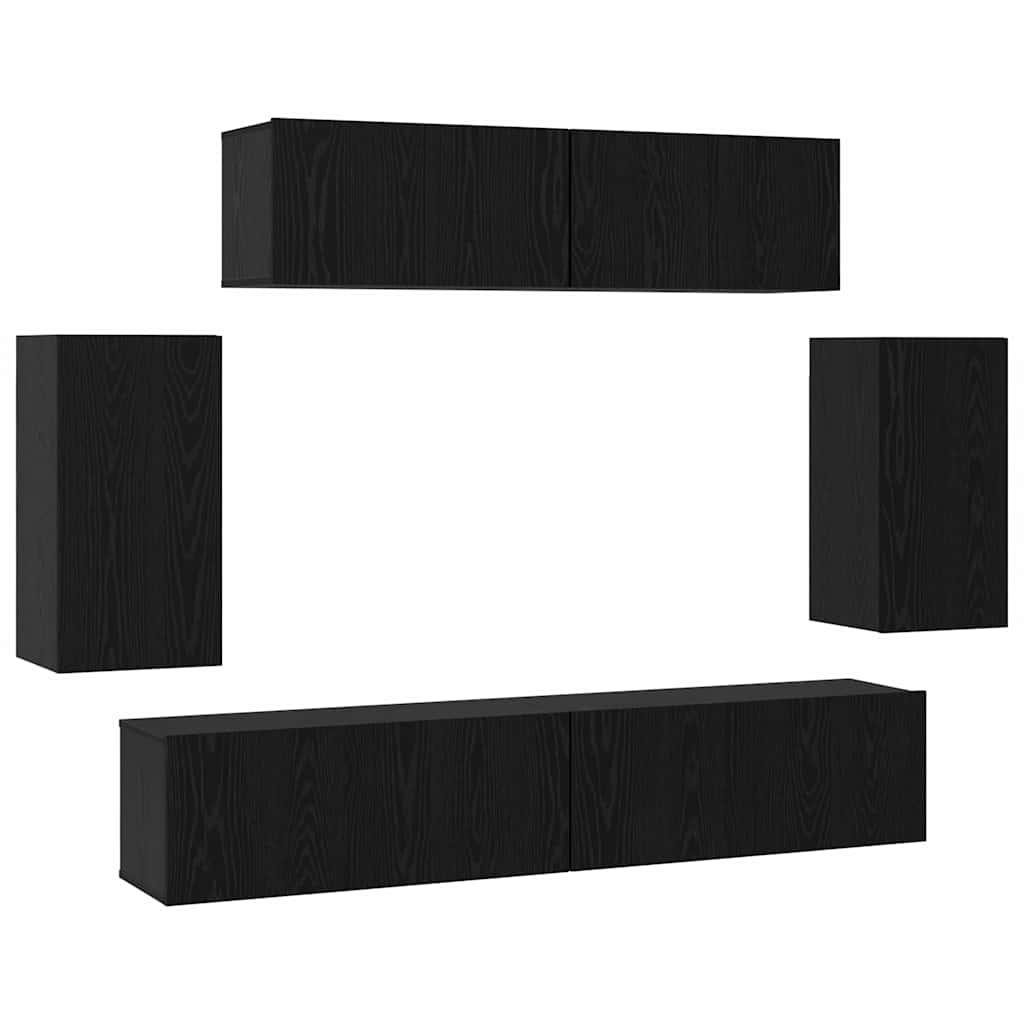 TV-skåpsset 6 pcs Svart ek 80 x 30 x 30 cm Konstruerat trä