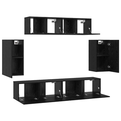 TV-skåpsset 6 pcs Svart ek 80 x 30 x 30 cm Konstruerat trä