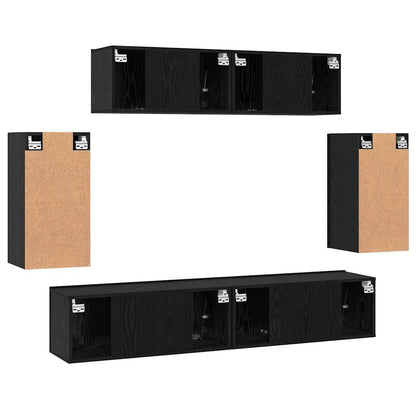 TV-skåpsset 6 pcs Svart ek 80 x 30 x 30 cm Konstruerat trä