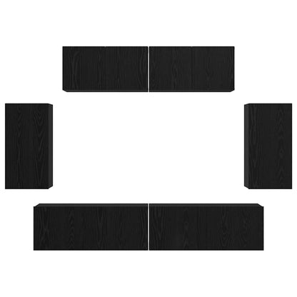 TV-skåpsset 6 pcs Svart ek 80 x 30 x 30 cm Konstruerat trä