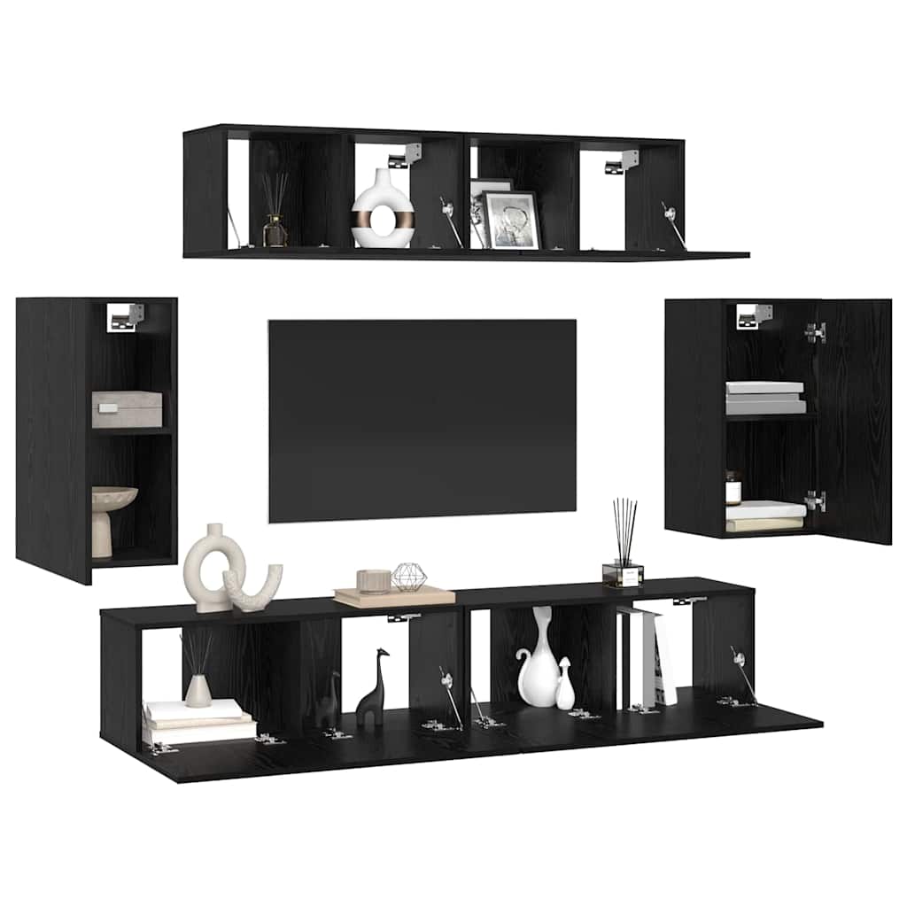 TV-skåpsset 6 pcs Svart ek 80 x 30 x 30 cm Konstruerat trä