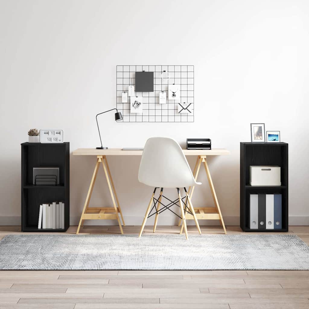 TV-bänkset 2 pcs Svart Ek Konstruerat trä