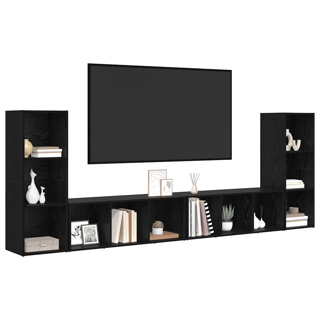TV-skåp 4 pcs Svart ek 37 x 35 x 107.5 cm Träkomposit