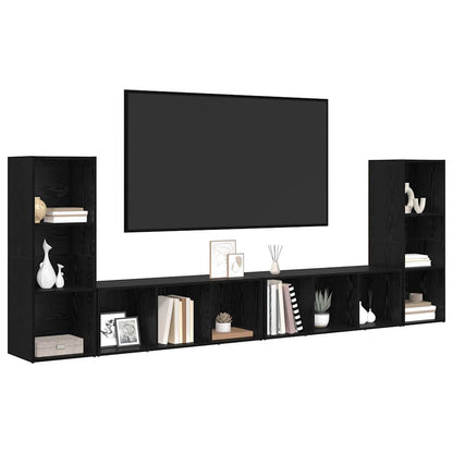 TV-skåp 4 pcs Svart ek 37 x 35 x 107.5 cm Träkomposit