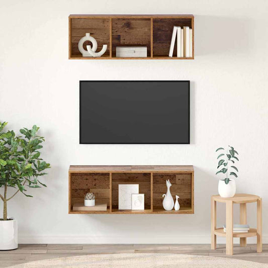 Väggmonterade TV-skåp 2 pcs Gammalt trä 37 x 37 x 107 cm
