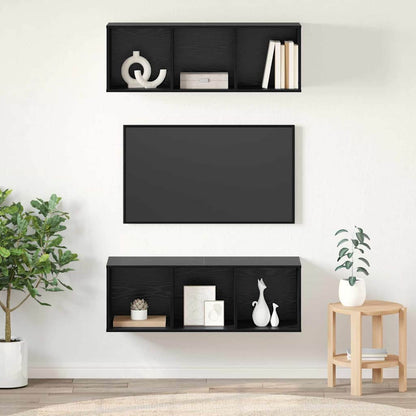 Väggmonterade TV-skåp 2 pcs Svart ek 37 x 37 x 107 cm