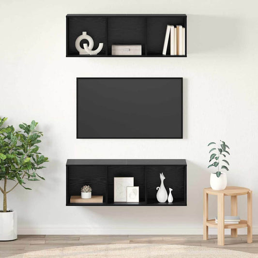 Väggmonterade TV-skåp 2 pcs Svart ek 37 x 37 x 107 cm