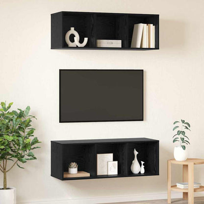 Väggmonterade TV-skåp 2 pcs Svart ek 37 x 37 x 107 cm