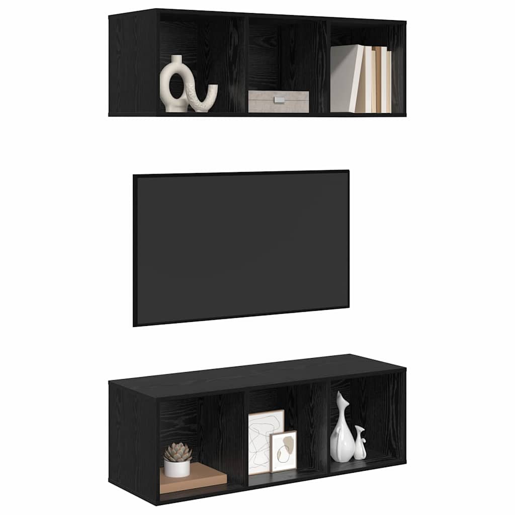 Väggmonterade TV-skåp 2 pcs Svart ek 37 x 37 x 107 cm